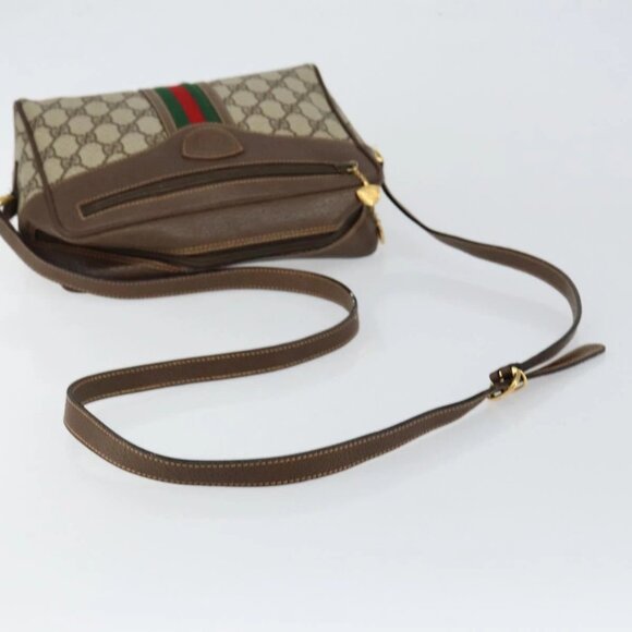 GUCCI GG Supreme Web Sherry Line Bag PVC Beige Gold - Picture 8 of 15